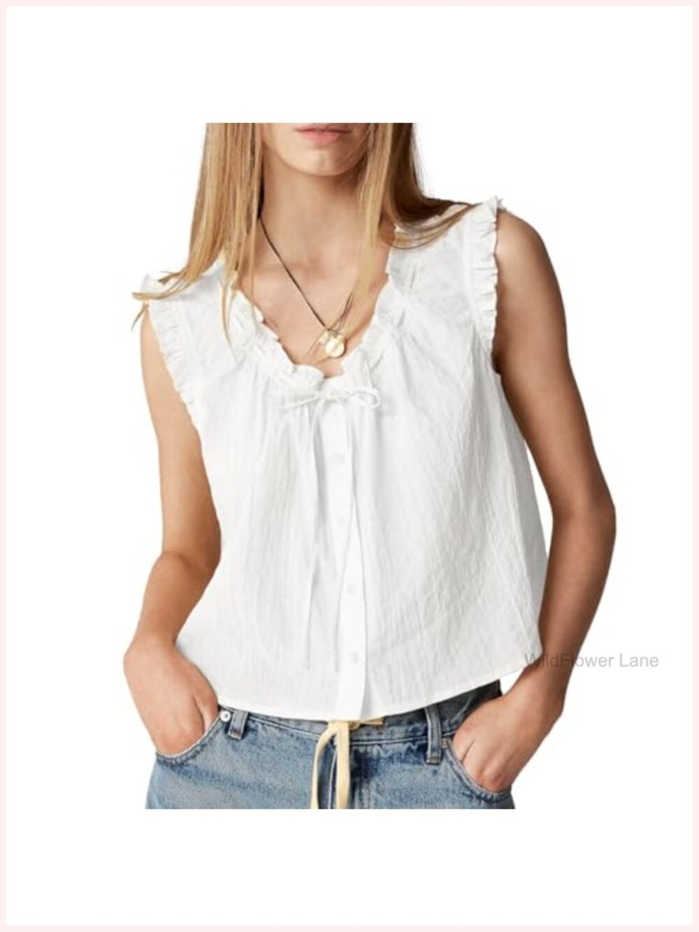 Women Ruffle V-Neck Tie Front Sleeveless Tank Top Blouse